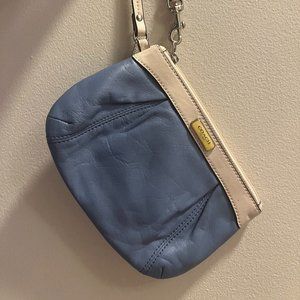 Baby Blue & White Leather Coach Large Wristlet